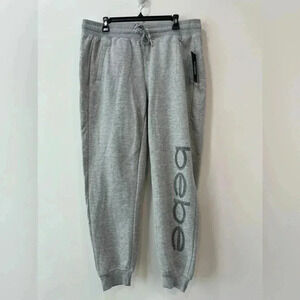 Bebe Sport Heather Grey Rhinestone Graphic Drawstring Sweatpants XL NWT